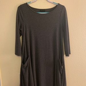 Adrienne Vittadini True 3/4 Sleeve Grey Midi Flare Dress